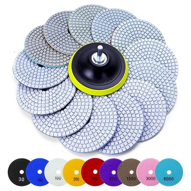 Kit de Discos de Polimento Diamantados WORKEASE para Pedra, Granito e Concreto, 10,2 cm, Granulações 30–6000, Rosca 5/8-11, 16 peças