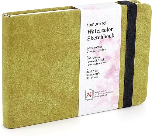 tumuarta Cuaderno de bocetos de acuarela, 4 x 6 pulgadas, 140 libras, 300 GSM, papel 100% algodón, prensa en frío, 24 hojas, 48 páginas, diario de