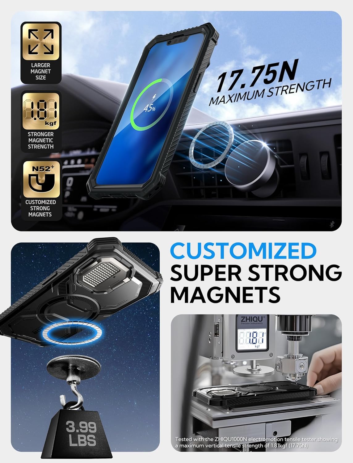 i-Blason for iPhone 16e Case with Camera Cover Stand [Built-in Screen Protector] [Wireless Charging Compatible] Full-Body Heavy Duty Military-Grade Protection Rugged Magnetic Phone Case, Black - Image 4