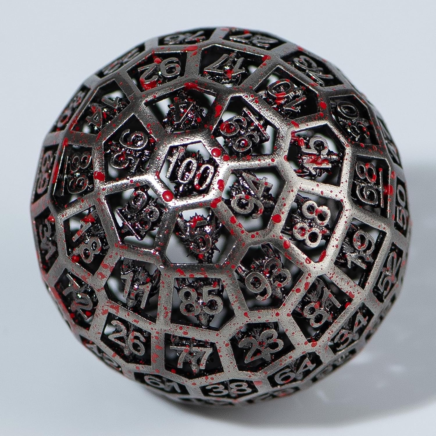 Enchanted Hollow Metal D100 Dice - 50mm DND Dice for d&d RPG & Tabletop Games for Gamers Dm with a Leather Bag (Blood)