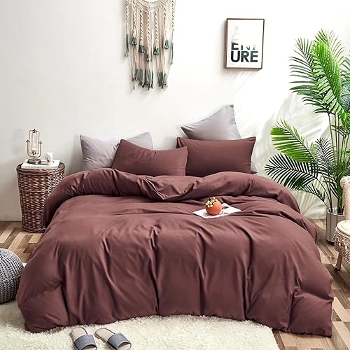 Houseri Juego de edredón rojo ladrillo, juego de ropa de cama King color ladrillo morado oscuro, juego de ropa de cama tamaño King para mujeres,