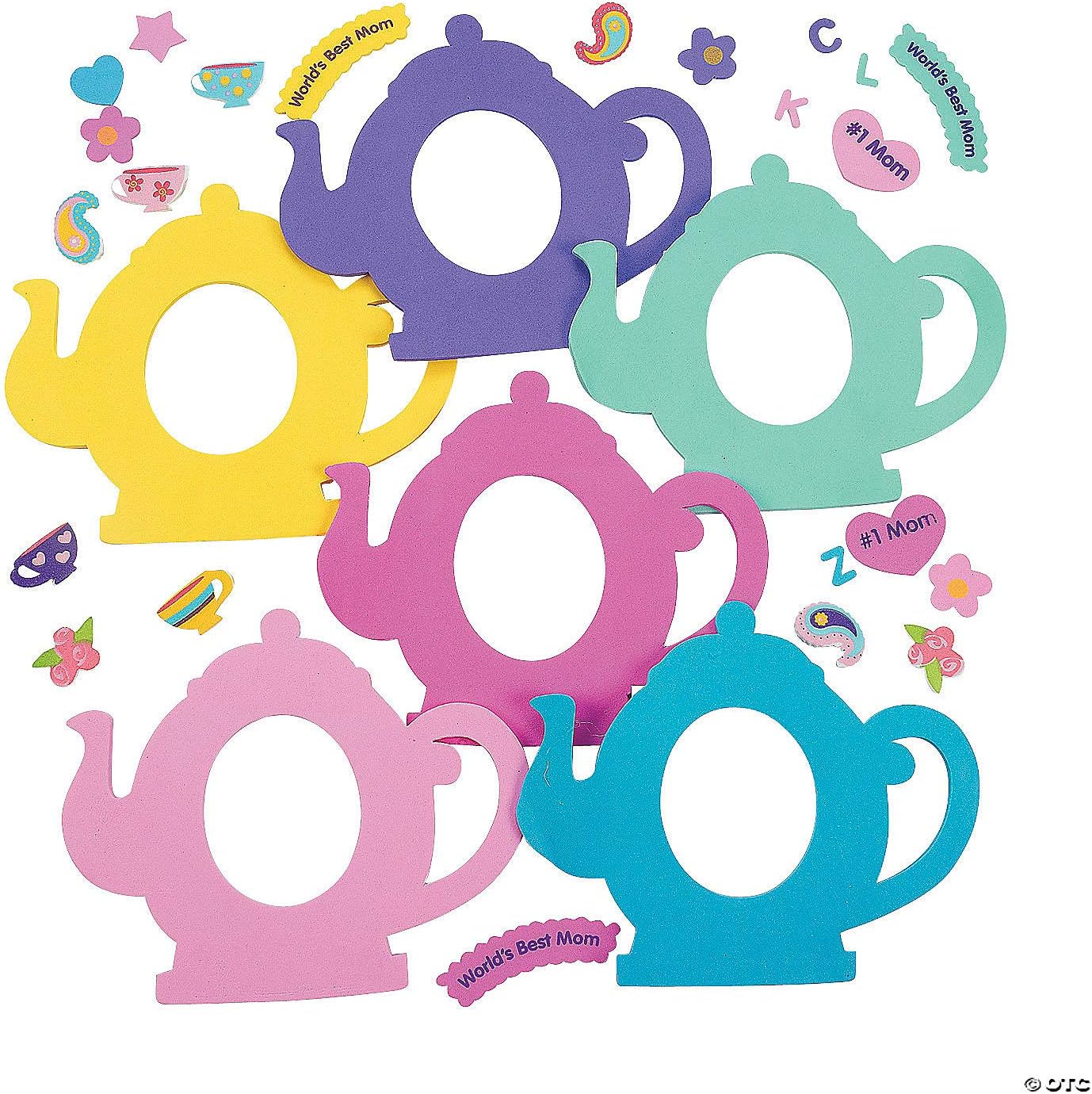Fun Express Tea Pot Shaped Picture Frame Craft Kits - Makes 12 - Foam Frame Crafts for Kids - Party Favors