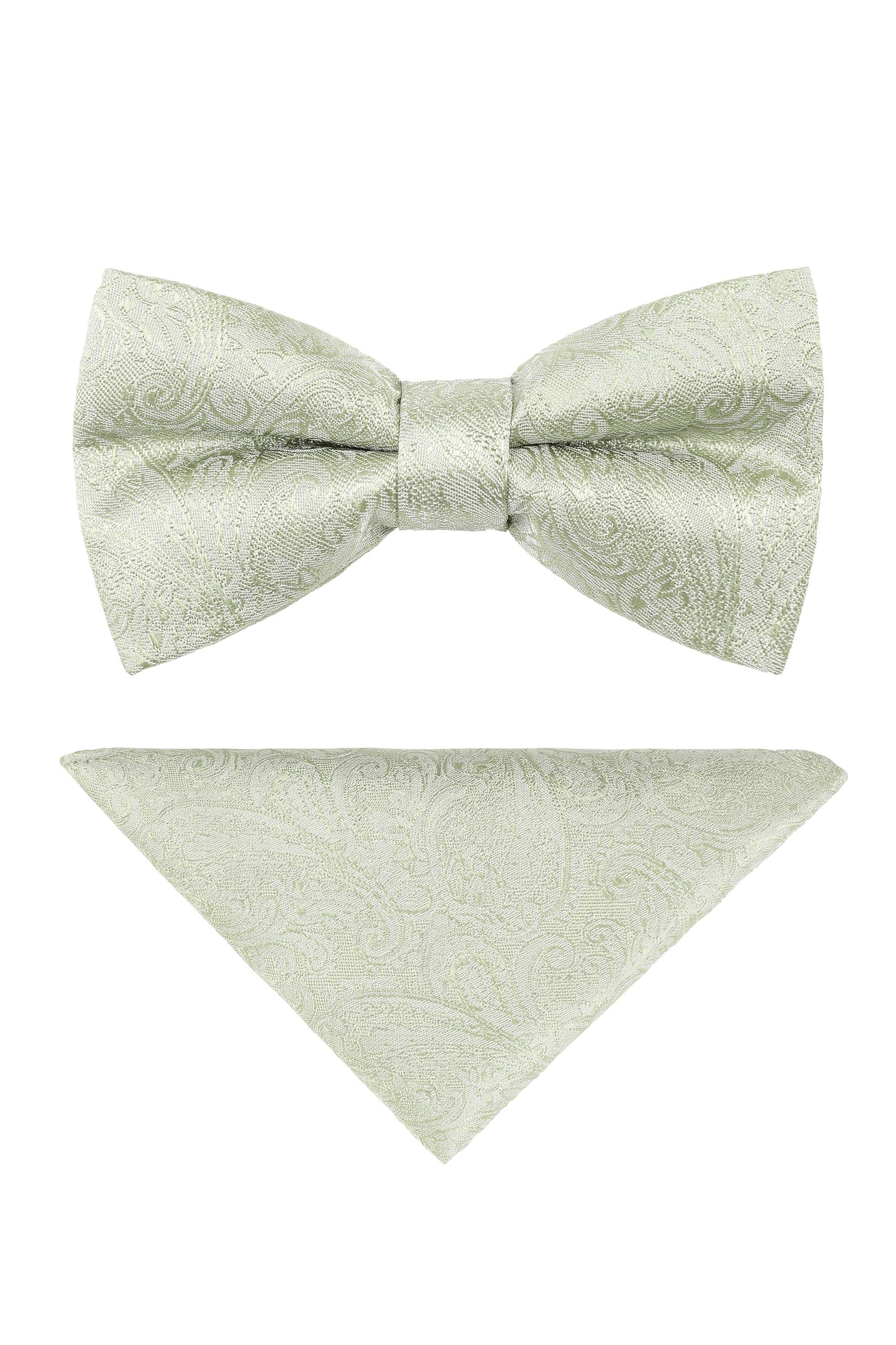 Jenson Samuel Men's Paisley Pastel Green Pastel Pretied Bow Tie Wedding Paisley Pocket Square Set (Paisley Pastel Green)