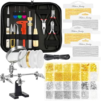 MONVICT Jewelry Making Supplies Kit with Jewelry Making Tools, Findings, Necklace Chain, Jewelry Wires, Adjustable Magnifier, Carry Bag, Meet All the Needs of Jewelry Making, Repair, Beading