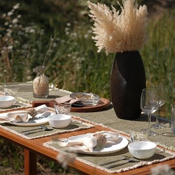 Hausattire Cotton Frayed Placemats Set of 4 Dining Table 13x19 Inch | Rustic Farmhouse Boho Washable Easter Placemat for Outdoor Parties BBQ's Wedding, Special Occasions, Nubby Cotton - Taupe