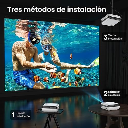 Miniatura 8 de HAPPRUN Native - Mini proyector Bluetooth 1080P, proyector de películas portátil Full HD para exteriores con altavoz integrado, compatible