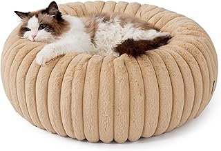 BEDSURE Katzenbett orthopädisches Katzen Bettchen - Flauschiges Donut 51x51x15cm rundes Katzensofa mit waschbarem & abnehmbarem Cord-Fleece-Bezug, rutschfeste Unterseite, Kamel product image