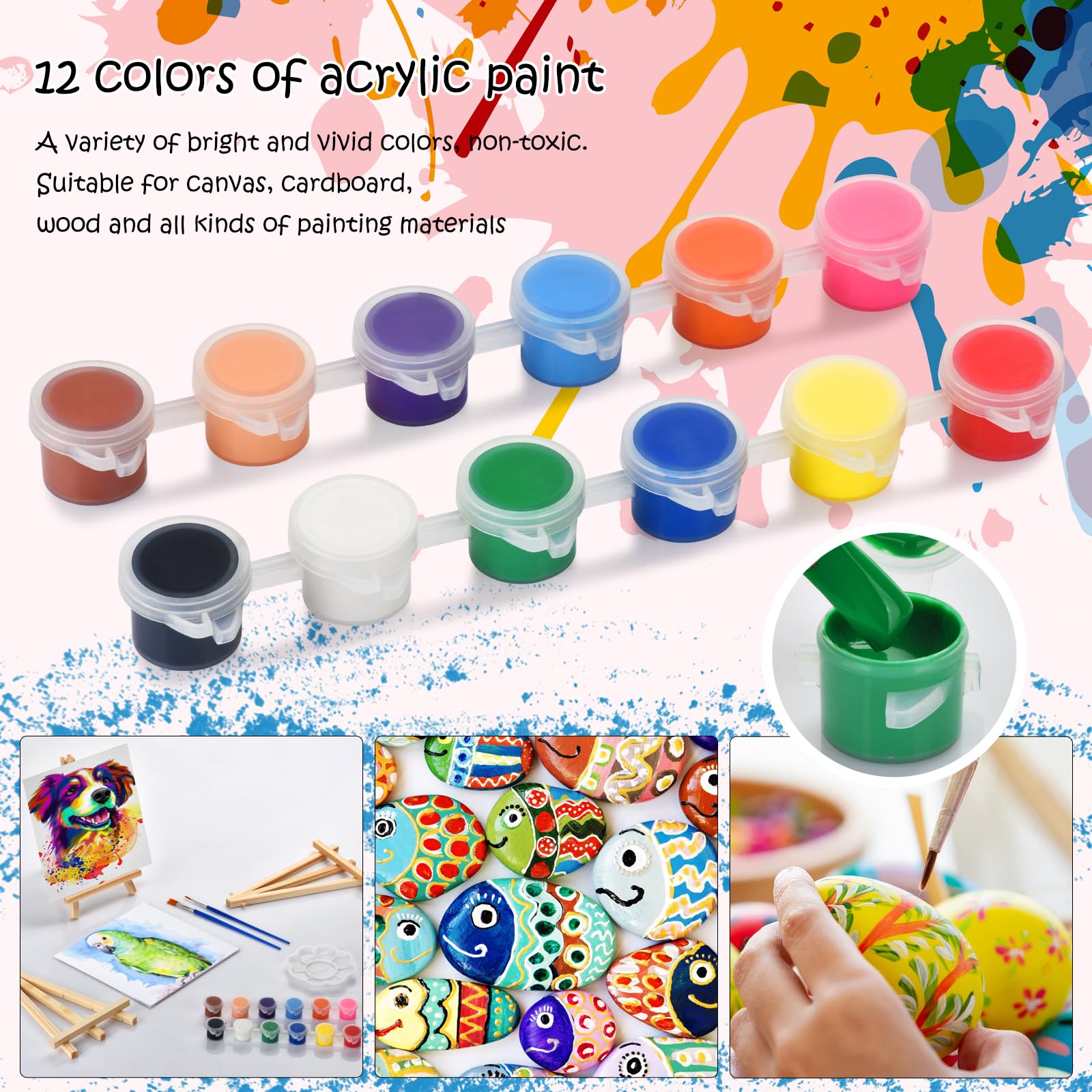 Juego de 10 lienzos de pintura acrílica, mini kit de pintura de lienzo con tableros de lienzo de 8 x 10 pulgadas, caballete de madera, 20 pinceles, pintura de 12 colores, 10 paletas, suministros de