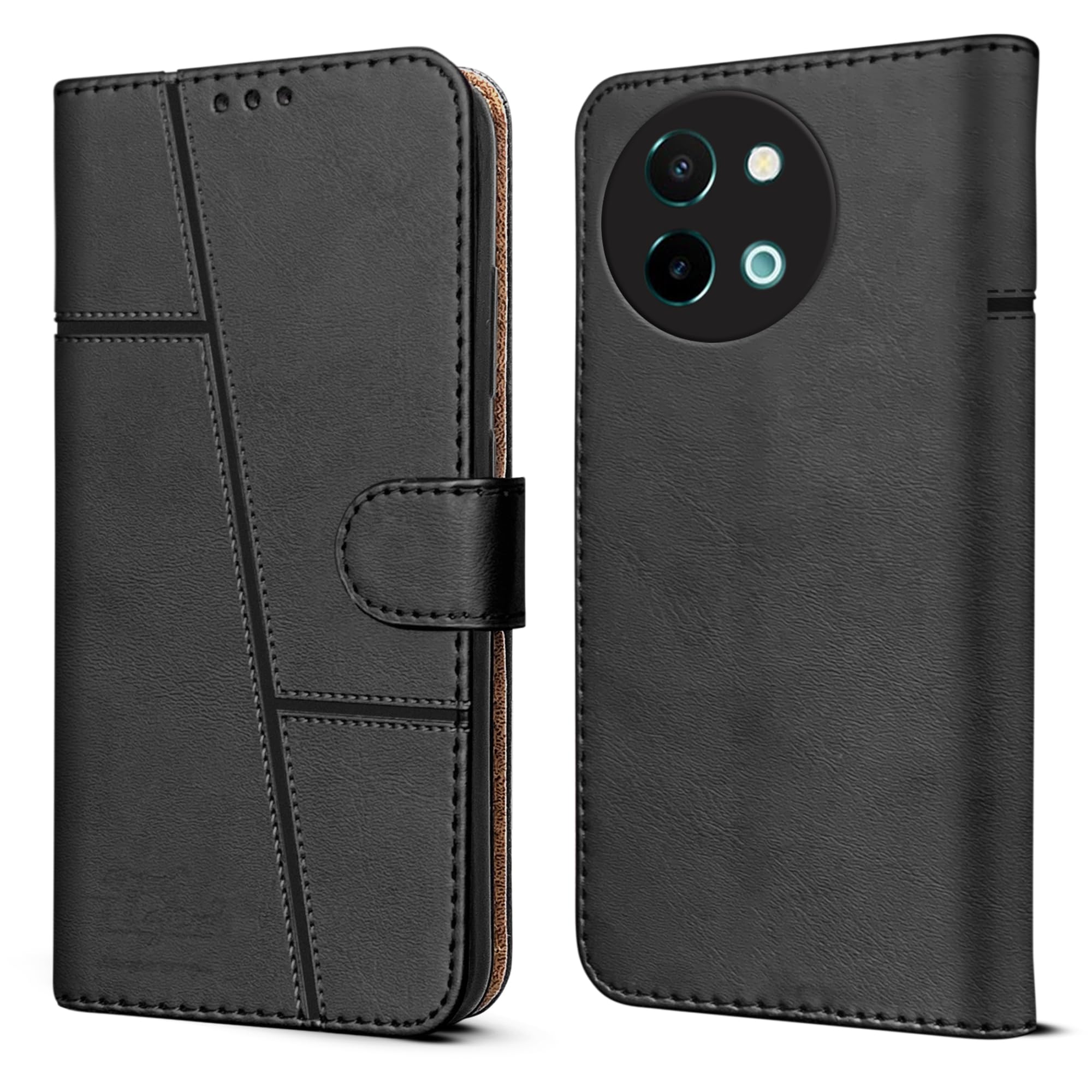 Jkobi Flip Cover Case for Vivo Y58 5G (Stitched Leather with Magnetic Closure | Black) (B0D97KHWDS) Amazon Price History, Amazon Price Tracker