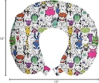 Vista 73 de Lunarable Teal Travel Pillow Neck Rest, Aquatic Fauna Theme Hand Drawn Style Various Starfish in Blue Shades, Memory Foam Traveling Accessory for