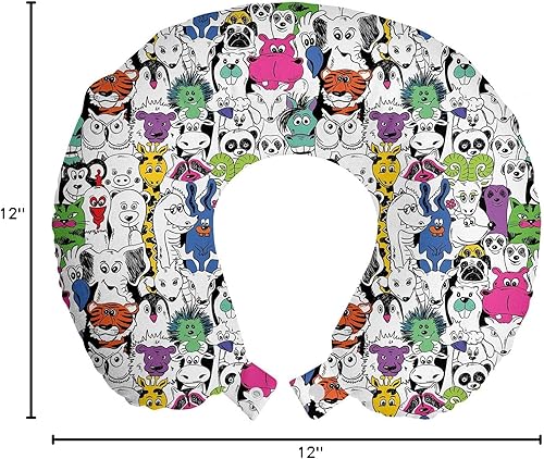 Miniatura 73 de Lunarable Teal Travel Pillow Neck Rest, Aquatic Fauna Theme Hand Drawn Style Various Starfish in Blue Shades, Memory Foam Traveling Accessory for