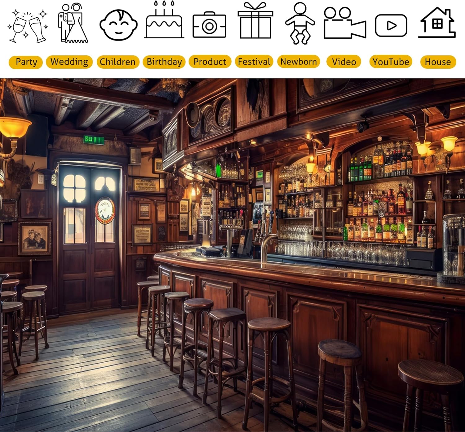 10x6.5ft Western Saloon Backdrop Vintage Retro Bar Background Rustic Brown Wooden House Western Tavern Cowboy Backdrop Wild West Theme Wedding Photo Studio Retro Style Birthday Party Supplies