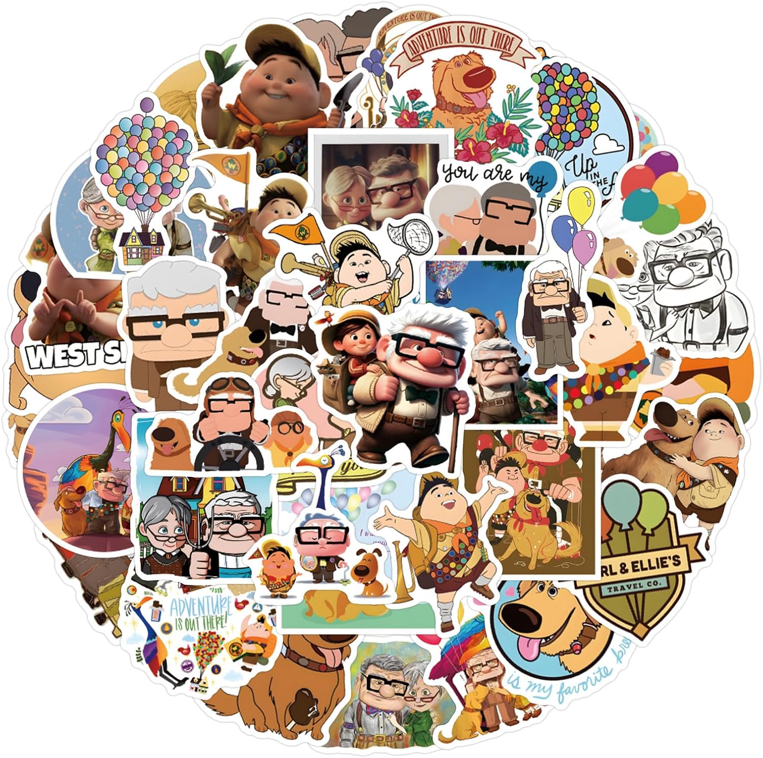 50PCS Pixa Movie UP Stickers for Kids, Cute Water Bottle Stickers for Kids Waterproof, Vinyl Laptop Kid Sticker Pack (Black)