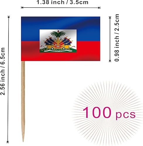 Miniatura 2 de Bandera de palillo de dientes de Haití, nacional haitiano, pequeño, para cupcakes de frutas, decoración de palitos de alimentos, paquete de 100
