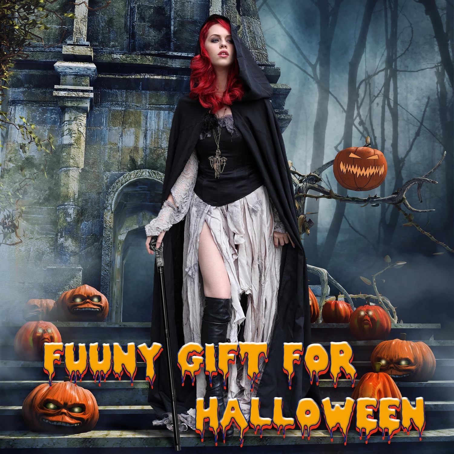 Skull Walking Cane Costume Prop – Metal Pimp Cane with Plague Doctor and Witch Doctor Design for Halloween & Cosplay