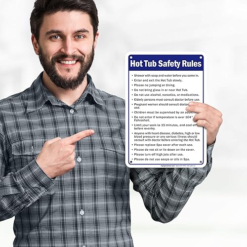 Vista 18 de Letrero de reglas de seguridad para bañera de hidromasaje, 10 x 14 pulgadas, libre de óxido, aluminio 040, resistente a la decoloración, fabricado