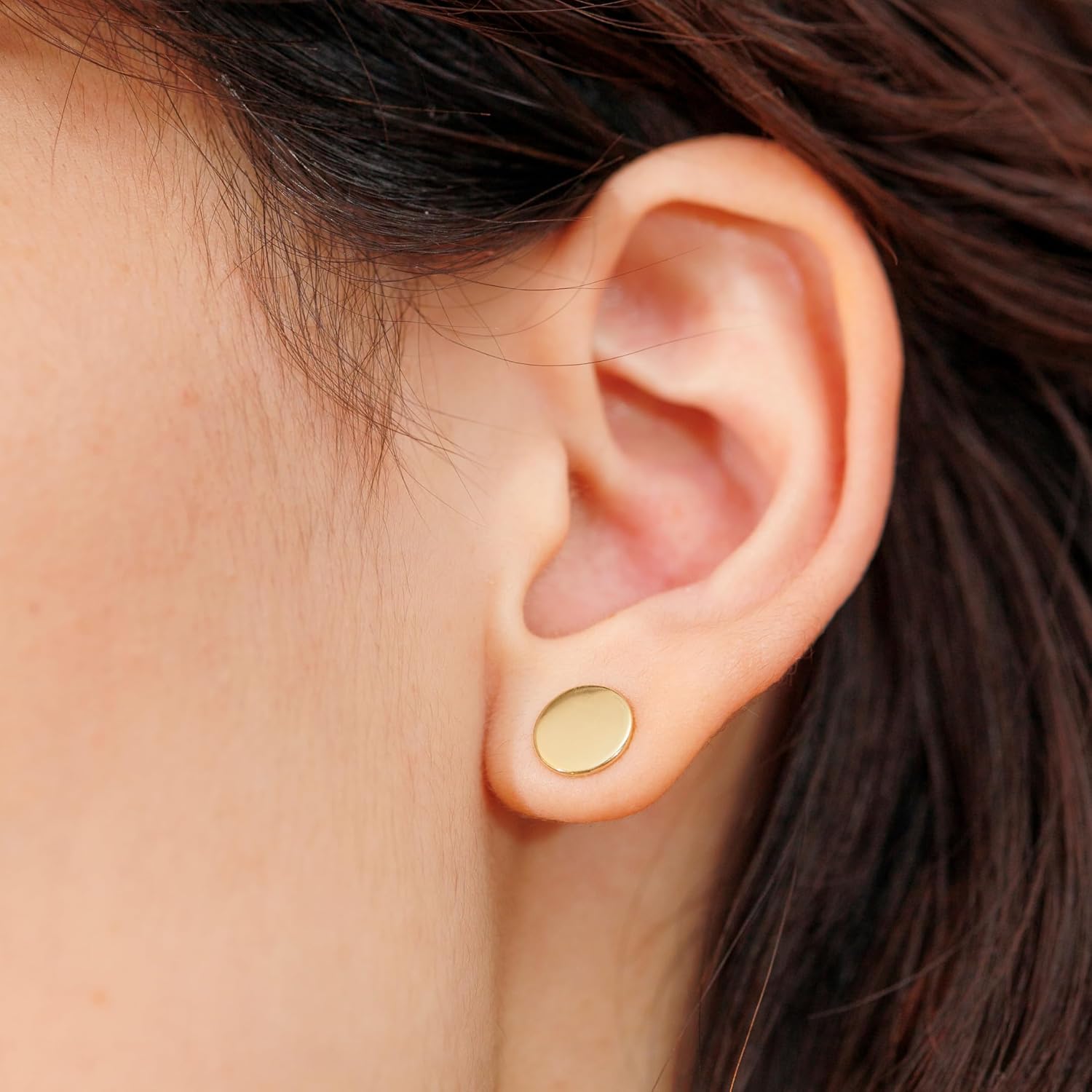 18k Stud Earrings for Women, Tiny Flat Round Earrings Set | Small Hypoallergenic Heart Stud Earrings | Dainty Heart Cartilage Valentines Studs for Girls - Image 2