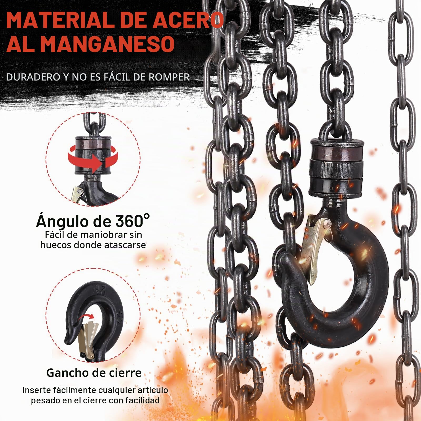 TEENO Polipasto de Cadena Manual, 1 Tonelada, Polipasto de Cadena de Palanca de 5 m, Cadena G80, Rojo, Para Operaciones de Elevación en Silvicultura, Talleres, etc