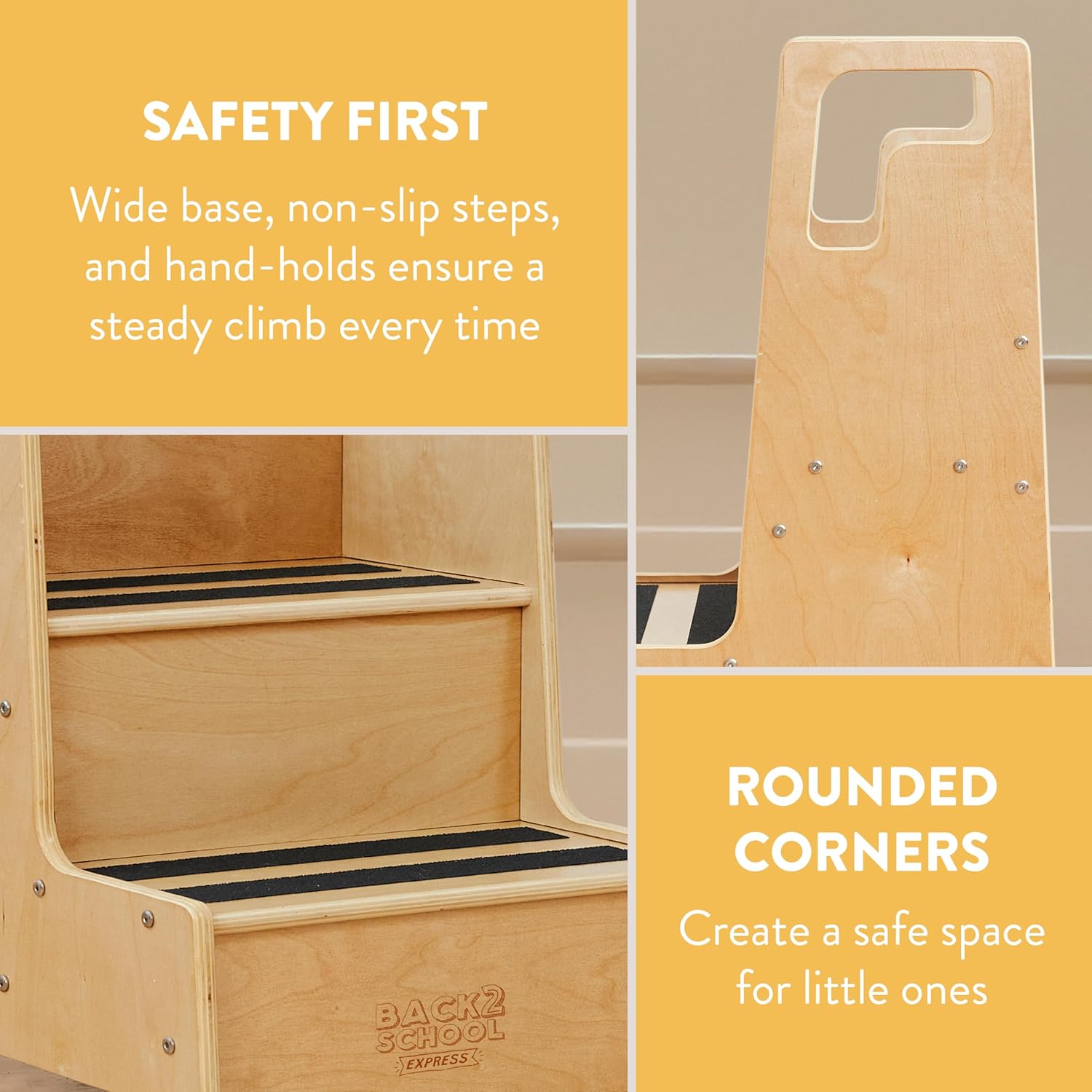Wooden Step Stool with Handles, Kids Furniture, Natural