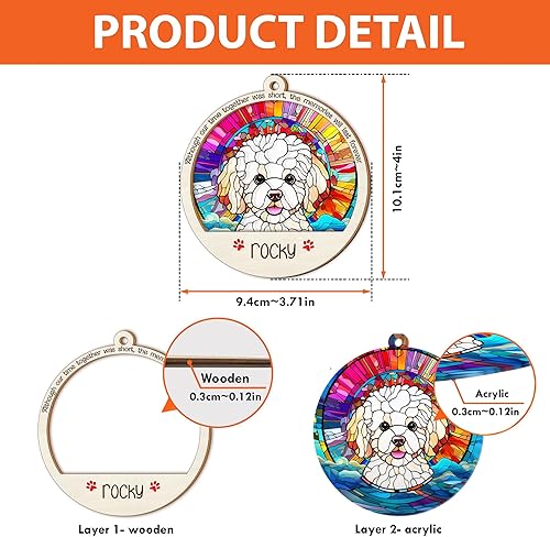 Miniatura 3 de Adorno conmemorativo de cristal de imitación para perro, adorno conmemorativo de atrapasoles conmemorativo de raza con nombre de perro, Bichon Frise