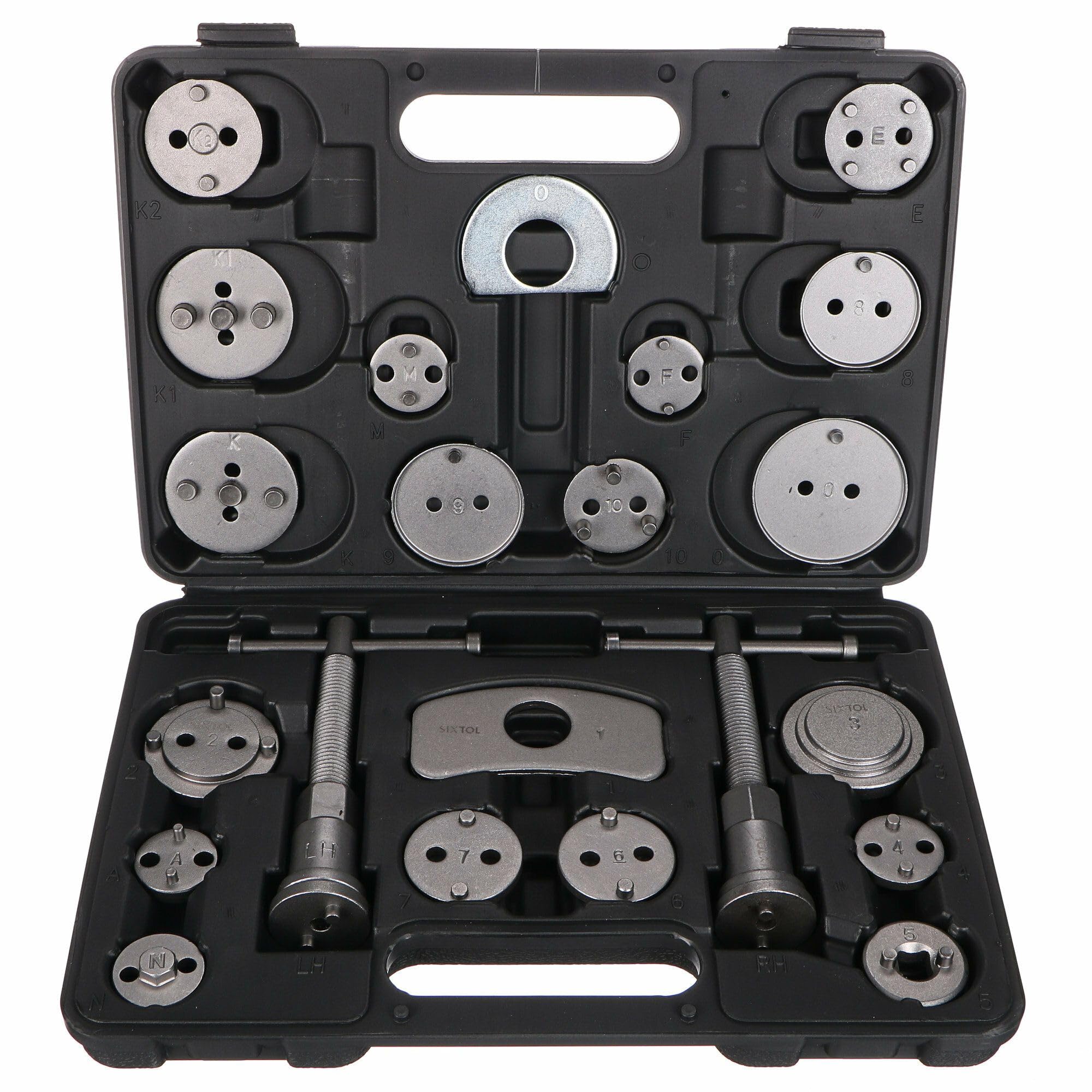 Set di Freni Meccanici Nero 22 | Set di Ripristino del Pistone del Freno | 22 Pezzi | Rotazione Inversa e Compressione | Strumento per Freni a Disco | Adattatore per Numerosi Veicoli | Cassetta