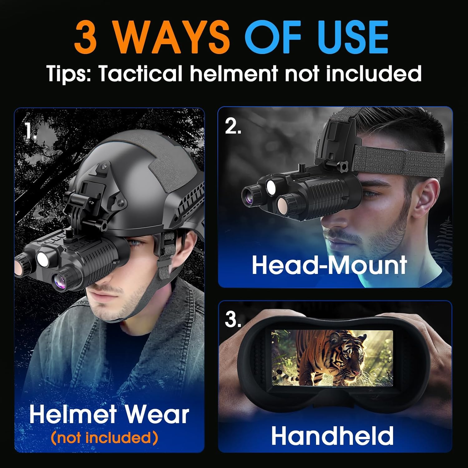Night Vision Goggles, Head Mounted Night Vision Binoculars for Adults, with Flashlight, 4K Infrared Digital Night Vision, 3000mAH Rechargeable Battery, 1312FT, 32GB SD Card
