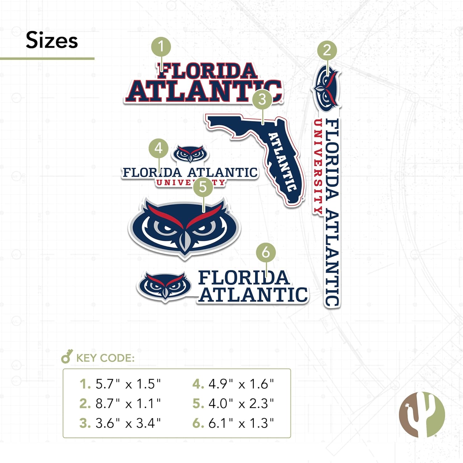 Desert Cactus Florida Atlantic University Sticker Florida Atlantic Owls Vinyl Decal Laptop Water Bottle Car Scrapbook Sheet (Type 2-2) - Image 3