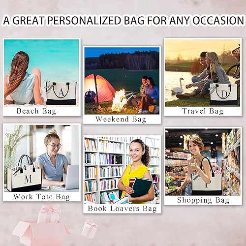 Miniatura 9 de BeeGreen Regalos para mujer, bolsa de lona con bolsillo bordado, bolsa de mano personalizada para amiga, mamá, profesora, hermana