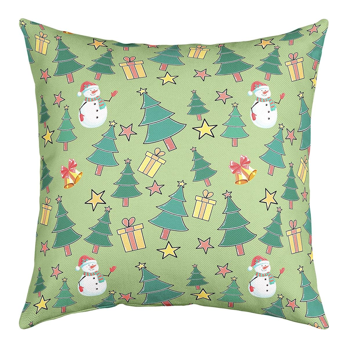 Homemissing Set di 4 federe per cuscini con albero di Natale, 45 x 45 cm, regali con pupazzo di neve, stelle, tema natalizio, federe decorative per divano, letto, sedia, auto