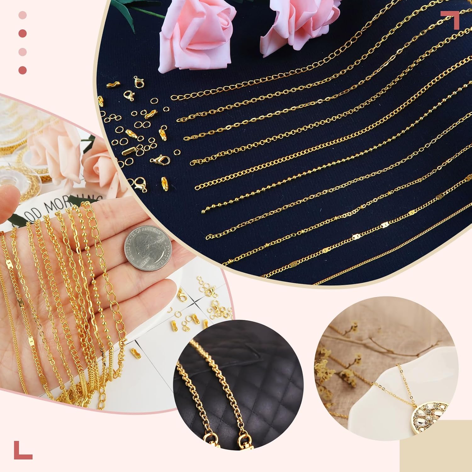 TOAOB Necklace Chains for Jewelry Making 98 Feet 10 Rolls Metal Jewelry Chains with Jump Rings Lobster Clasps Connectors for DIY Necklace Bracelet - Image 5