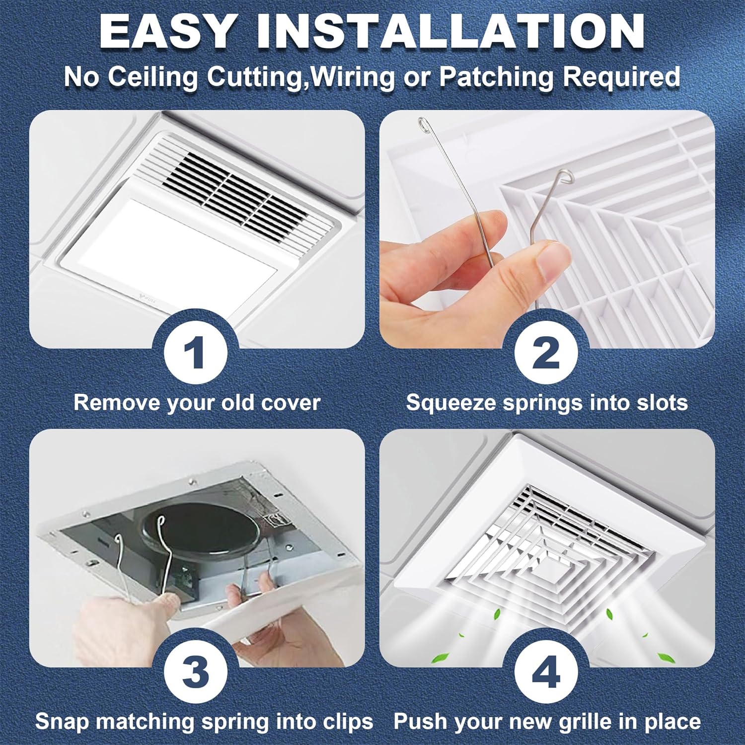Bathroom Exhaust Fan Cover 12 X12 Inch, Bathroom Vent Cover Replacement With Springs, Square Ceiling Or Wall-Mounted Exhaust Fan, Ceiling Fan, Grille, Air Diffuser, Ventilation Fan Abs Cover White