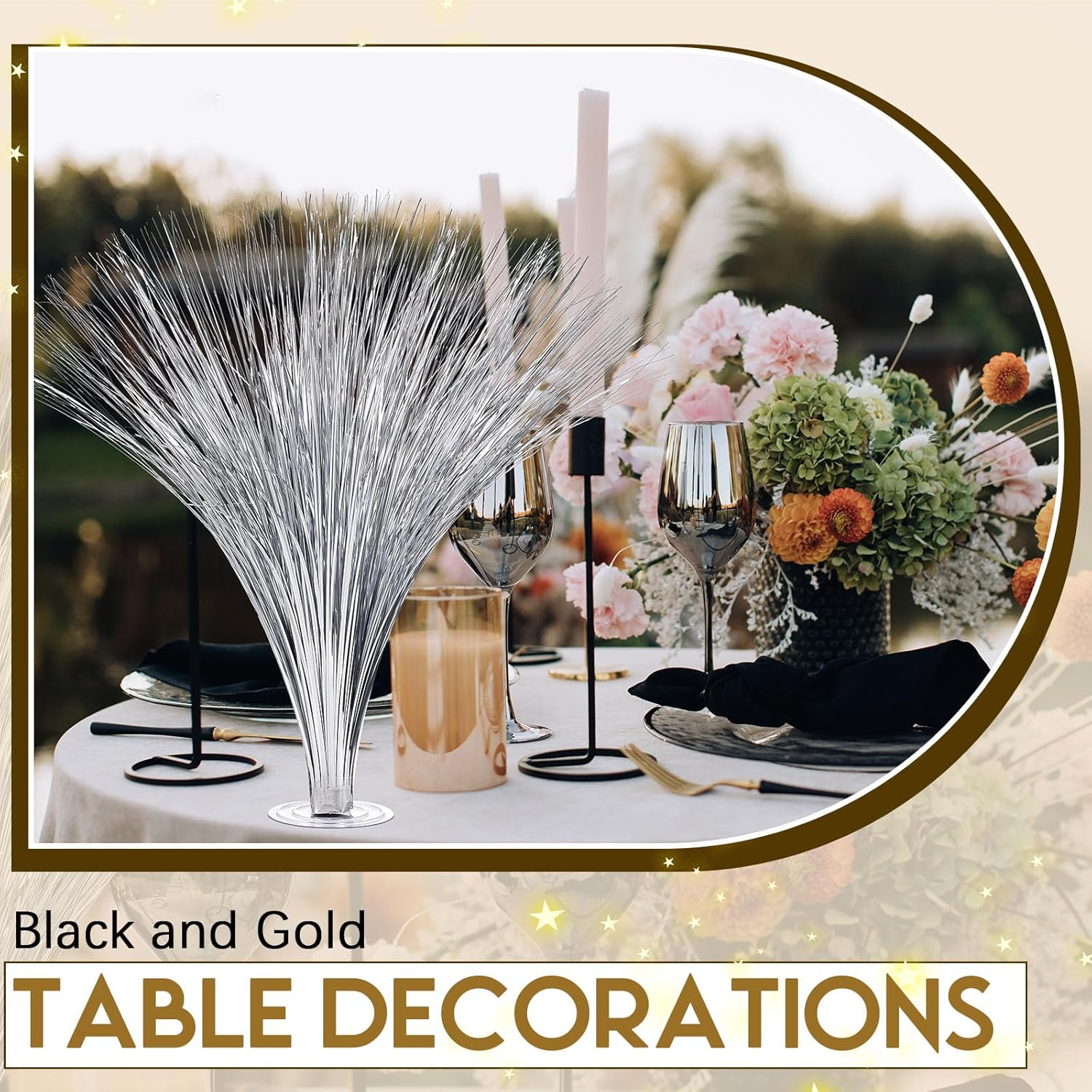 Colingmill 4 Pcs Plastic Metallic Silver Spray Centerpieces for Birthday Table Decorations for Celebration Wedding Anniversary Holiday Party Supplies Happy New Year Decorations, 15.75"