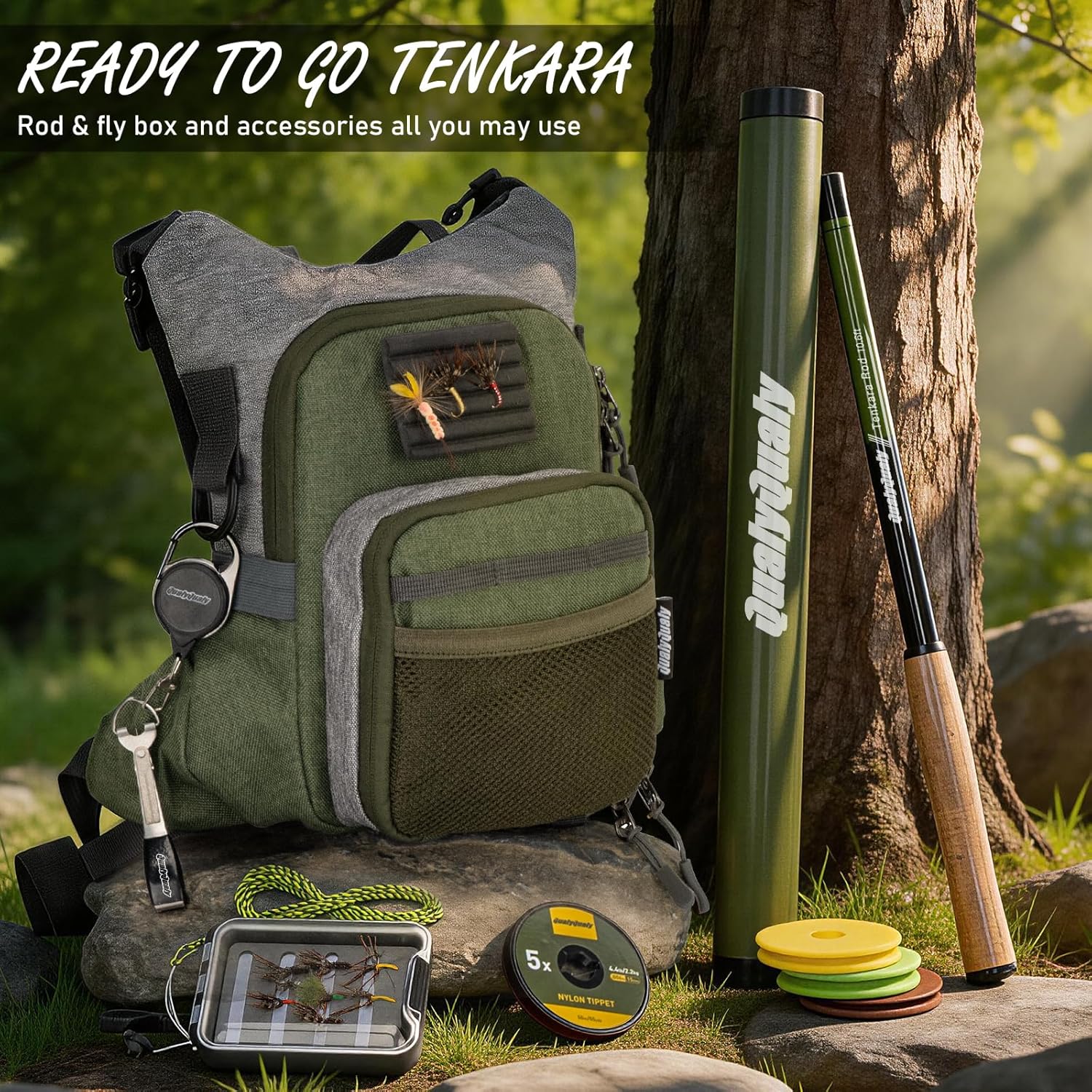 Tenkara Rod in 10.6ft/11.6ft, Complete Beginner Tenkara Rod Kit Ultralight Travel Fishing Rods Fly Fishing Kit with Flies Tippet and Storage Bag
