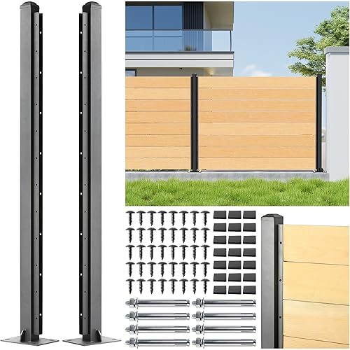 4ft (H/48in) Heavy Duty Fence Post - End Post for Outdoor Patio, Backyard and Garden Privacy Fence (2pack-Matte Black)