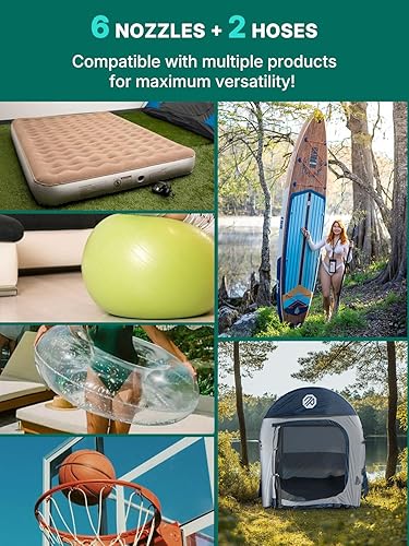 Miniatura 8 de Niphean Bomba de tabla de remo con (batería integrada), inflador de aire de 50 PSI para neumáticos de automóvil, tabla de remo, colchón, inflador de