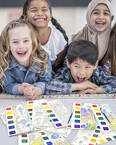 Miniatura 7 de Vileafy 20 recuerdos de fiesta bajo el mar para niños de 4 a 8 años, marcadores de bolsillo para pintura de acuarela, pintura con agua, mini libro