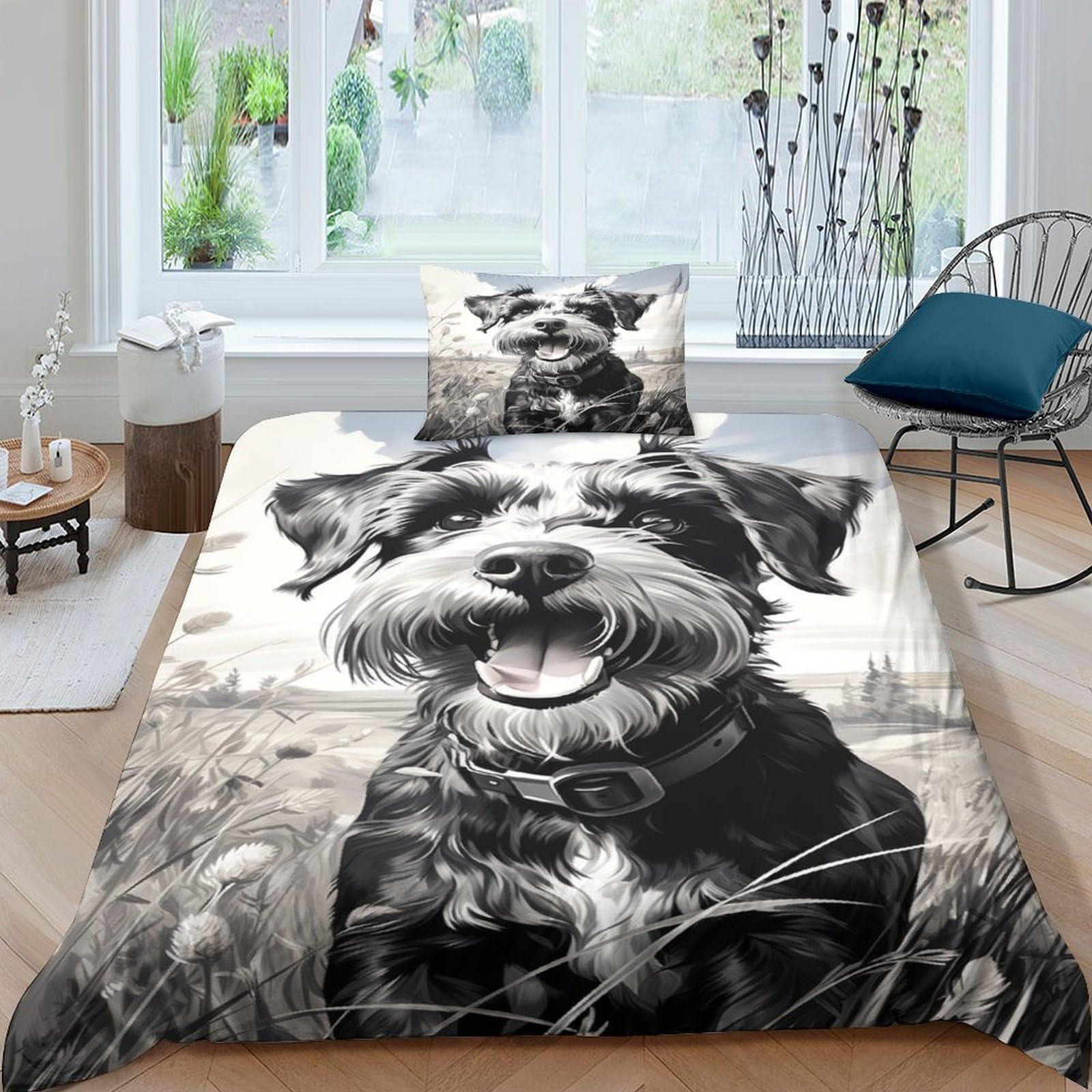 JALYKA Universal Terrier 3D Printed Quilt Cover 3 Pieces Bedspread Soft Microfiber with Zipper Closure，Pillowcases for Teens And Adults Single（135x200cm）