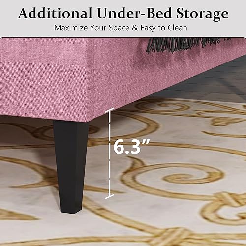 Miniatura 156 de BarnFurin Base de cama de tamaño matrimonial con cabecero, cama de plataforma tapizada con cabecera capitonada con botones ajustables, marco de cama