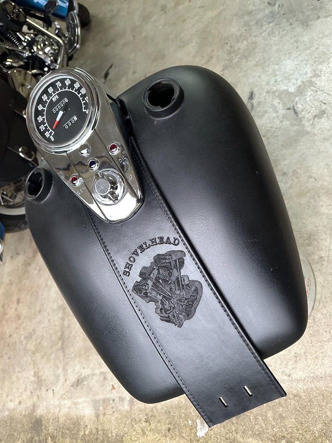 Retro Shovelhead Gas Tank Leather Panel Bib Compatible with Harley Davidson 3 Light Dash Split Tank