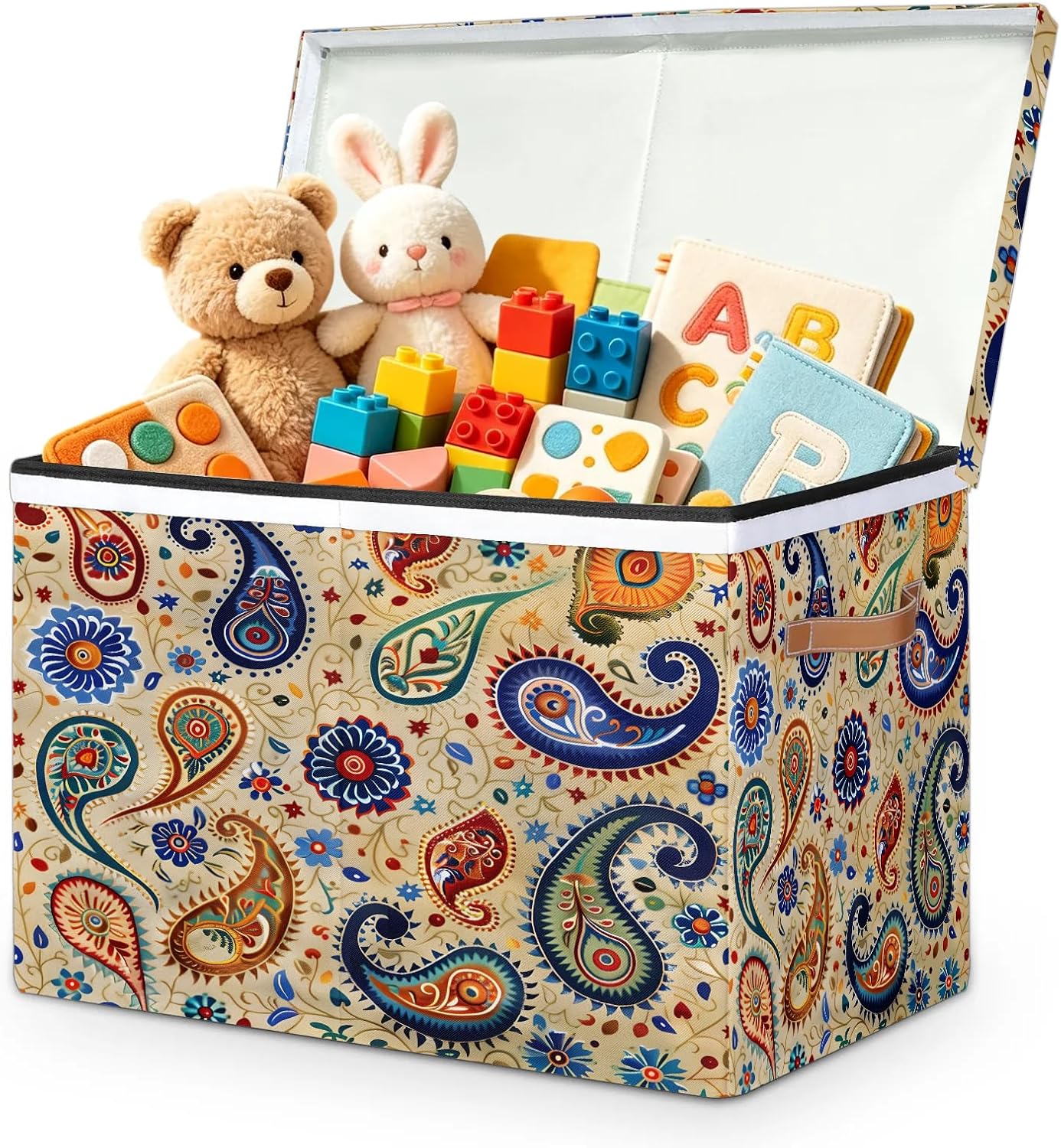 Modern Floral Large Toy Storage Box with Lid Divider