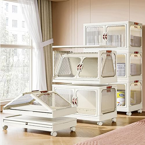 Miniatura 2 de Armario de almacenamiento de plástico plegable con puertas, contenedores de almacenamiento plegables transparentes con ruedas, plegable, apilable,