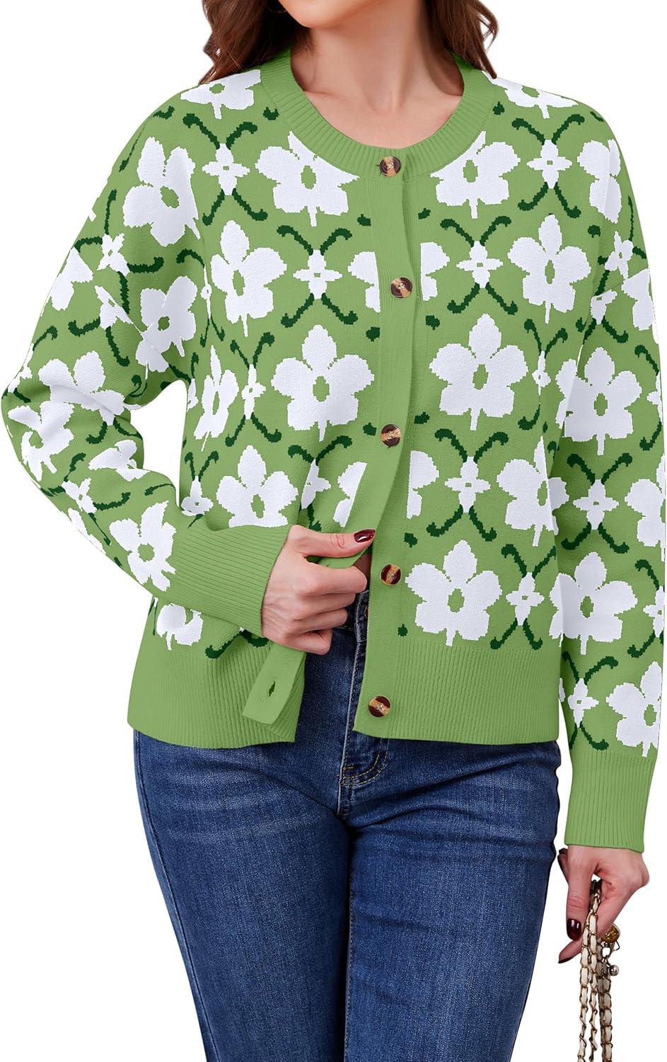 Anoumcy Floral Cardigan Sweaters for Women Lightweight Button Up Flower Printed Pattern Cardigans Fall Knit Sweater Tops