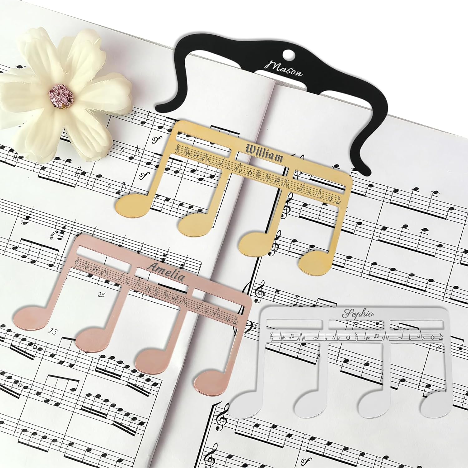 Personalized Metal Music Book Clip and Page Holder, Stainless Sheet Music Holders for Piano, Guitar, Keyboard, Stands, and Books, Gifts for Keyboard Players, Music Teacher, Musicians, Beginner
