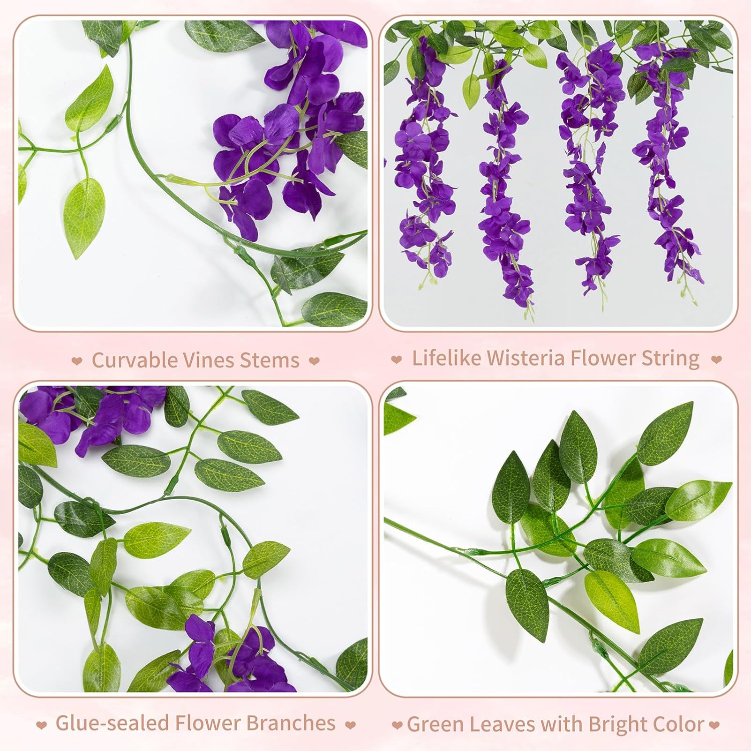 U'Artlines 10Pcs 7.2 Ft/Piece Artificial Wisteria Garland Silk Fake Purple Wisteria Flowers Hanging Greenery Vines Garlands Rattan for Home Garden Wedding Arch Party Indoor Outdoor Décor