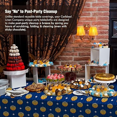 Miniatura 6 de Carlsbad Linen Company Mantel de baloncesto deportivo de cumpleaños baby shower fiesta suministros de decoración de plástico desechable 108 x 54