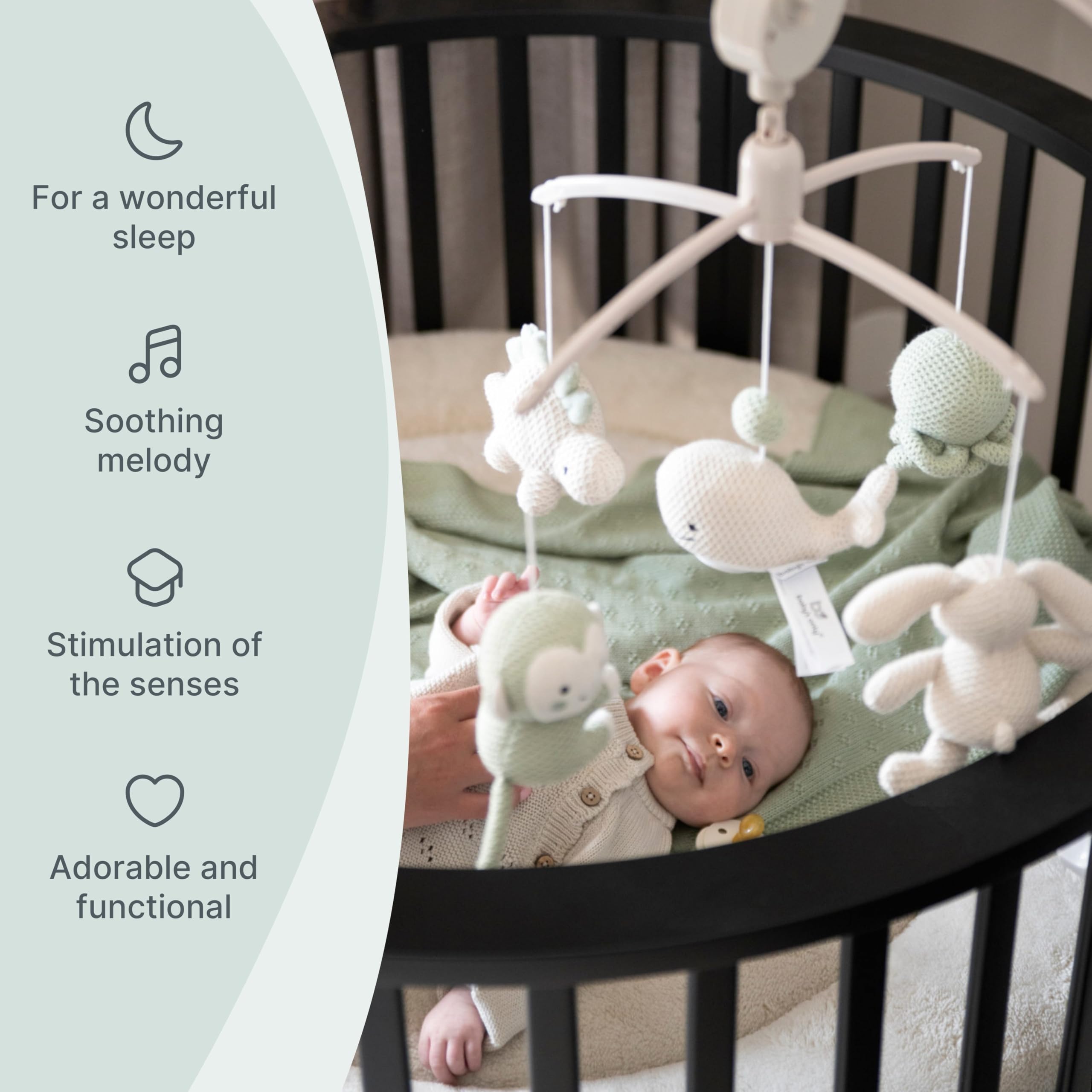 Baby's Only Musical Animal Mobile - Crib and Playpen Mobile with Music for Boys and Girls - Laurel Green/Warm Linen - Image 4