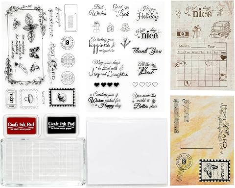 CraftyManor Clear Stamps for Scrapbooking, Vintage Stamp for Journaling, Card Making Supplies for Crafting, DIY, Photo Album Decor and Junk Journal 5.8x8.3in (Postcard + Text Set)