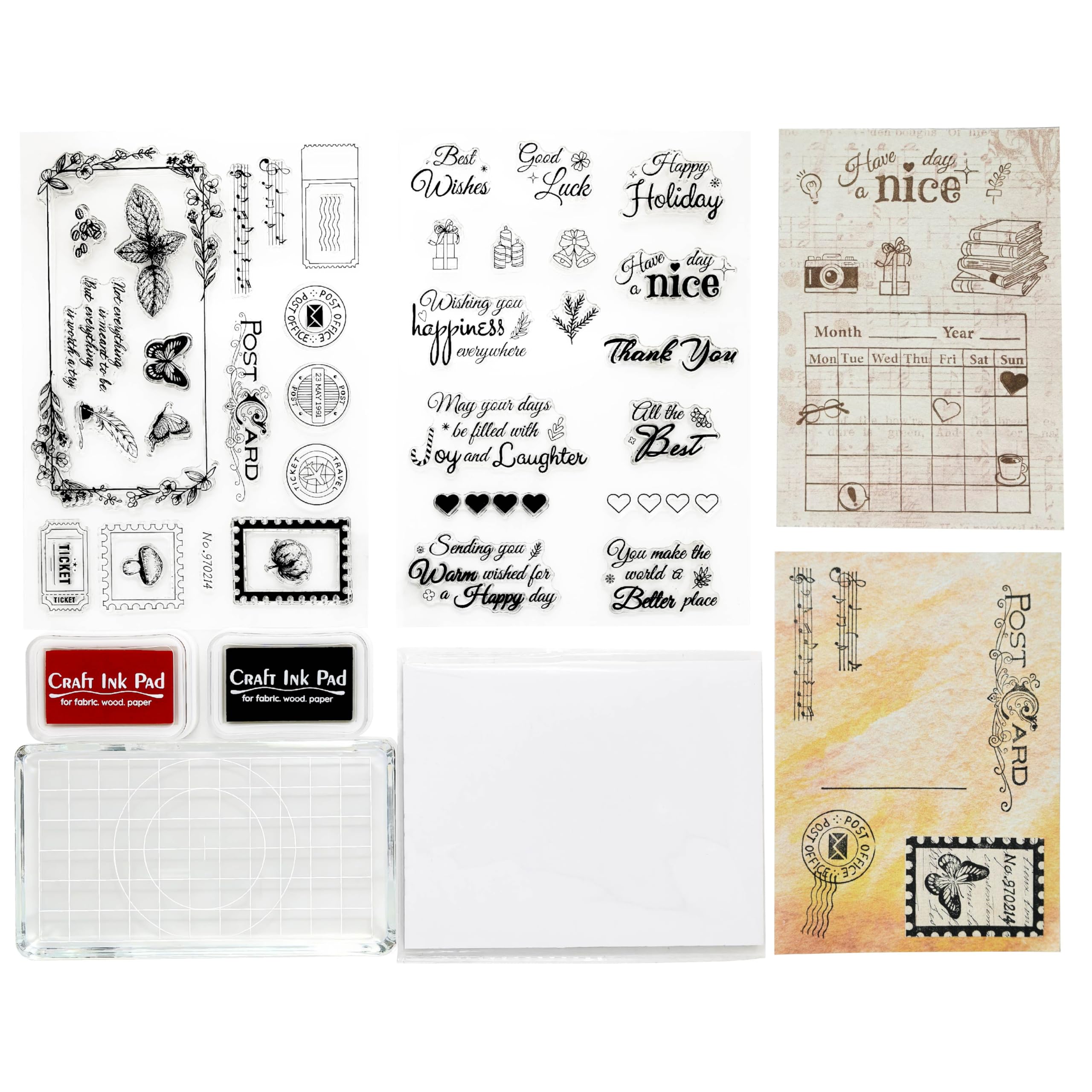 CraftyManor Clear Stamps for Scrapbooking, Vintage Stamp for Journaling, Card Making Supplies for Crafting, DIY, Photo Album Decor and Junk Journal 5.8x8.3in (Postcard + Text Set)