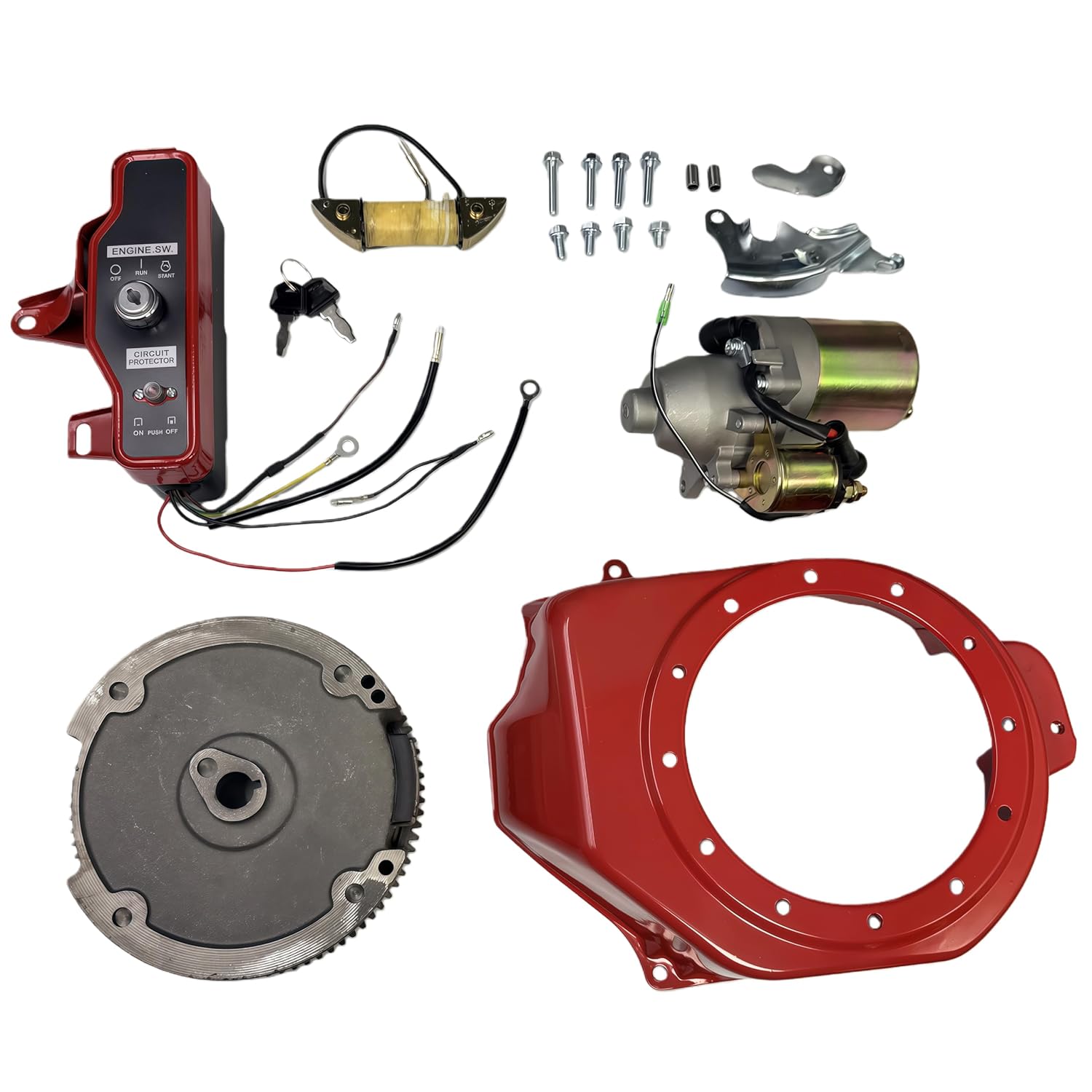 FDJ Electric Start Conversion Kit for Honda GX160 GX200 5.5HP 6.5HP - Turn-Key Starter Motor Upgrade for Generators & Go-Karts - Eliminate Manual Pulling Strain, Includes Flywheel & DIY Instructions