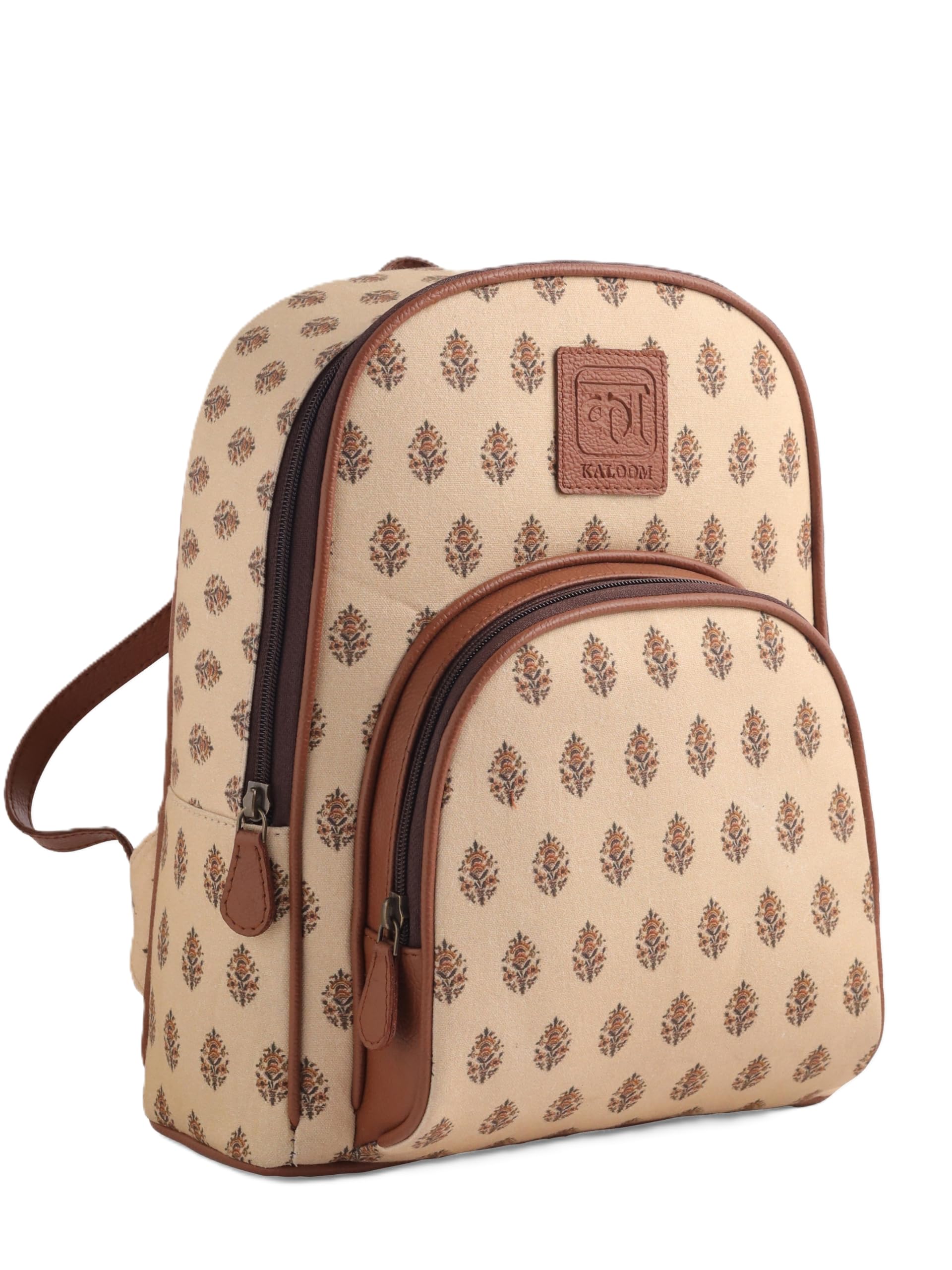 kaloom Women’s Backpack Daypack with Zip Closure | Lightweight Cotton Canvas & Vegan Leather Printed Backpack with Front Pocket for Travel, College & Daily Use-picture-38